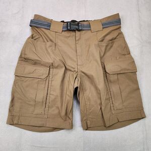 Duluth Trading Flex Dry On The Fly Cargo Shorts Men's M 9" Brown Belted Stretch